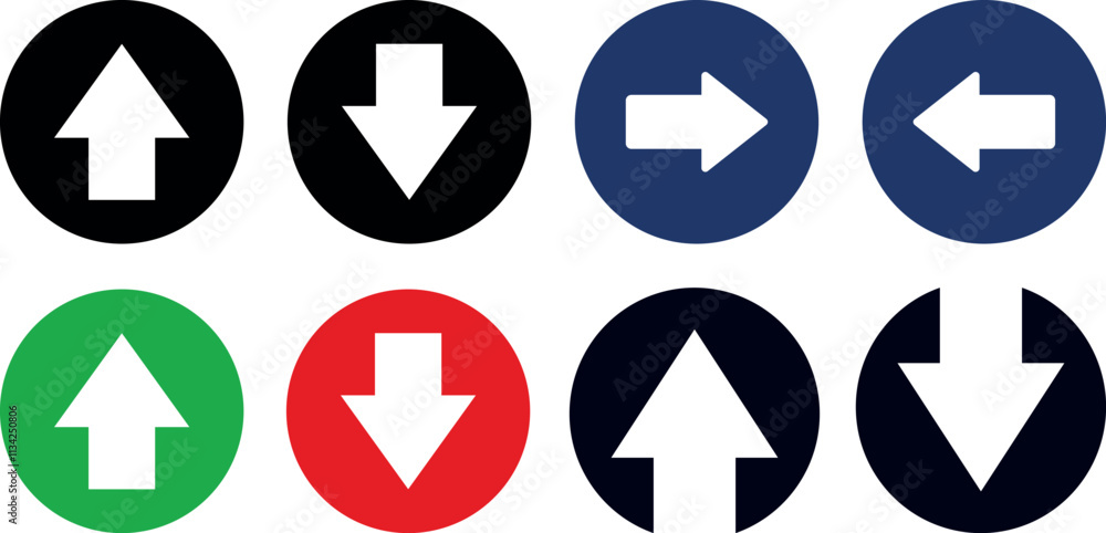 Set of Directional Arrow, Colorful Arrow Icons - Up, Down, Left, Right Direction Symbols, Arrow Symbols and Direction Icons on transparent background. Set of Directional Arrow, Colorful Arrow Icons - Up, Down, Left, Right Direction Symbols, Arrow Symbols and Direction Icons on transparent background.