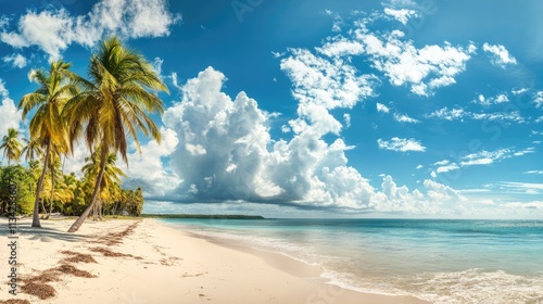 Wallpaper Mural Tropical beach with palm trees and sand panoramic banner Torontodigital.ca
