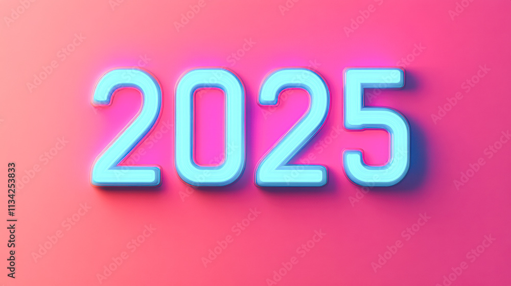 The year is 2025 and it is written in neon blue letters on a pink background The year is 2025 and it is written in neon blue letters on a pink background