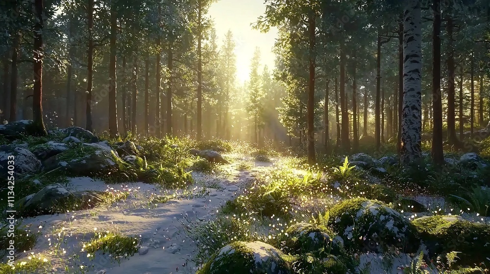 Fototapeta premium Winter forest at sunlight