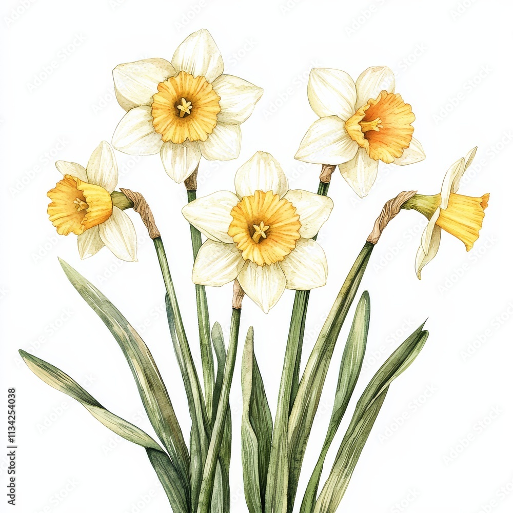 A bouquet of daffodils with bright yellow centers and white petals, symbolizing spring and renewal. A bouquet of daffodils with bright yellow centers and white petals, symbolizing spring and renewal.