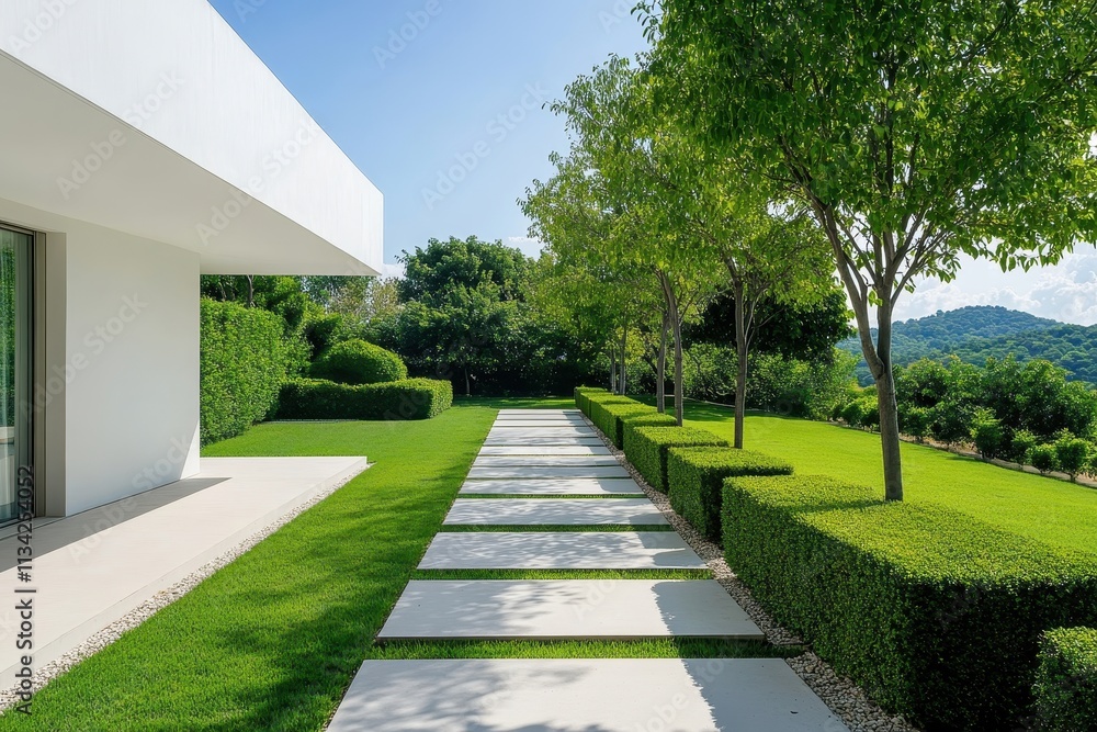Minimalist Backyard Oasis with Square Concrete Design and Lush Greenery for Modern Outdoor Living Minimalist Backyard Oasis with Square Concrete Design and Lush Greenery for Modern Outdoor Living