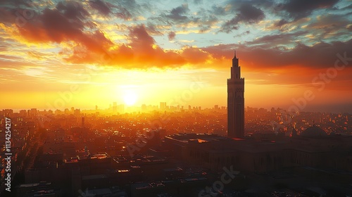 Sunset View of Casablanca Cityscape with Third-Party Elements