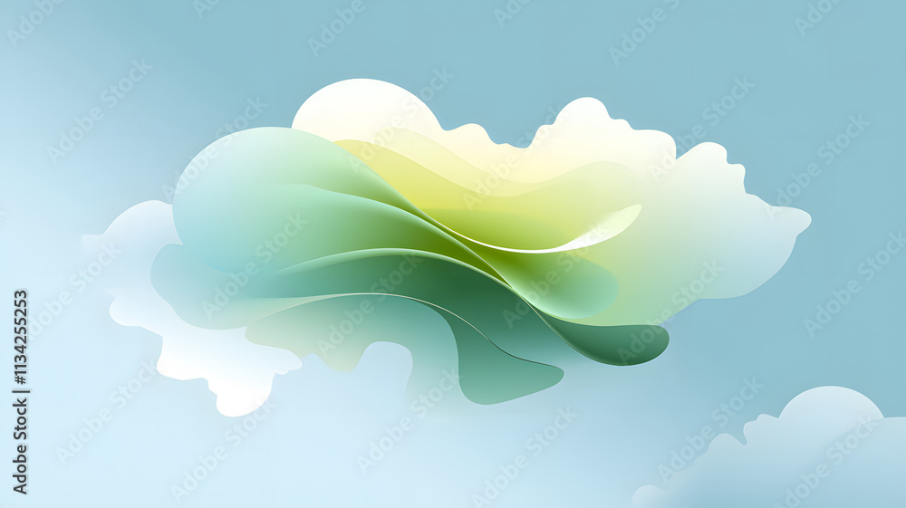 Fototapeta premium Abstract gradient design with flowing green and yellow waves on a light background.