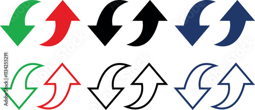 Arrow Loop Icons - Circular Up and Down Directional Symbols, Arrow Symbols and Direction Icons on transparent background.
