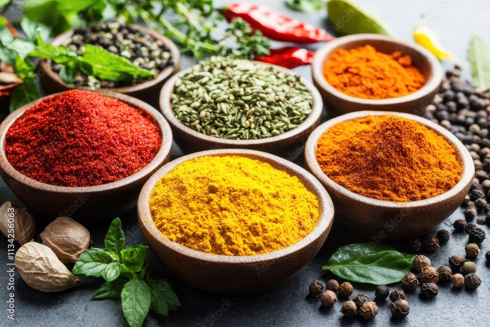 Vibrant Spices for Eid Cooking in Natural Daylight Vibrant Spices for Eid Cooking in Natural Daylight