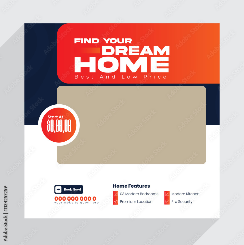 Fototapeta premium Real estate or home sale social media post Template Design 