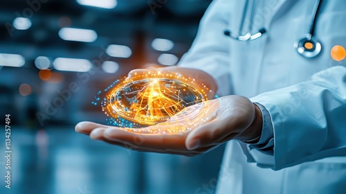 A doctor holds a glowing, abstract orb of energy in their hands, symbolizing innovation and the future of healthcare.