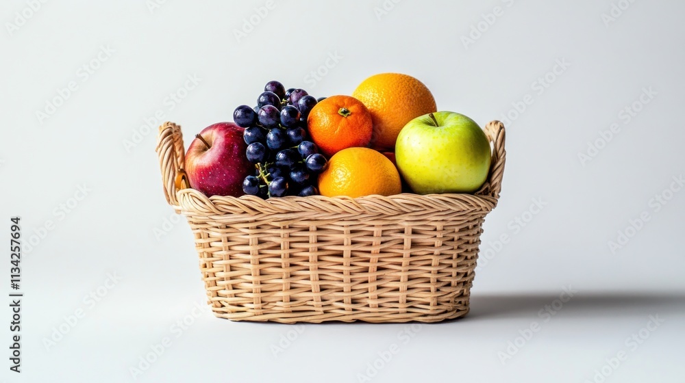 Fresh fruit assortment in a woven basket. Fresh fruit assortment in a woven basket.