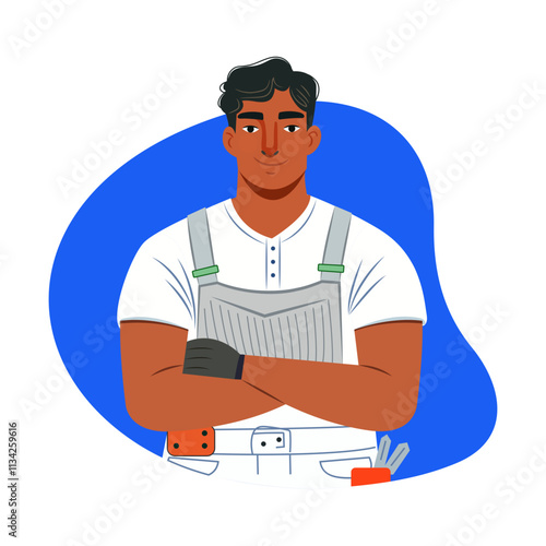 A flat illustration of a professional carpenter 


