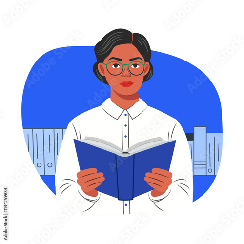A flat illustration of a librarian 

