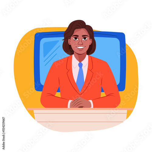 News anchor illustration in a flat style 

