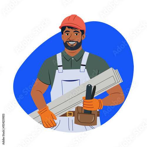 A flat illustration of a professional woodworker 

