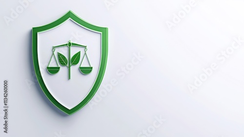 Free Download Green shield with balance scales and leaves, symbolizing environmental justice and protection. - GFXLoad