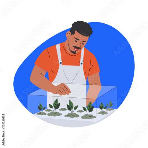 A flat illustration of an aquaponics 
