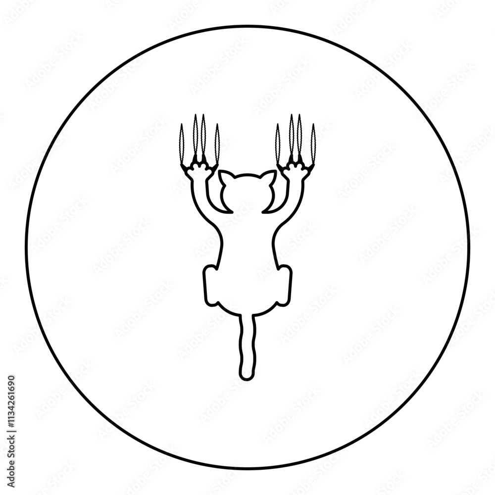 Obraz premium Cat scratching with claw marks harm icon in circle round black color vector illustration image outline contour line thin style