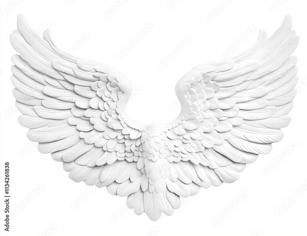 3d Illustration Angel Wings, White Wing Plumage Isolated on White Background 3d Illustration Angel Wings, White Wing Plumage Isolated on White Background