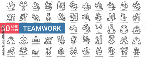 Teamwork icon collection set. Containing business, team, experts, focus, motivation, feedback, responsibility, transparency, collaboration, strategy icon. Simple vector