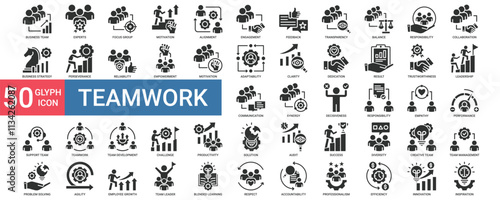 Teamwork icon collection set. Containing business, team, experts, focus, motivation, feedback, responsibility, transparency, collaboration, strategy icon. Simple vector