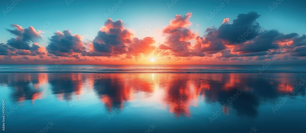 Vibrant sunset reflecting on tranquil ocean. Vibrant sunset reflecting on tranquil ocean.