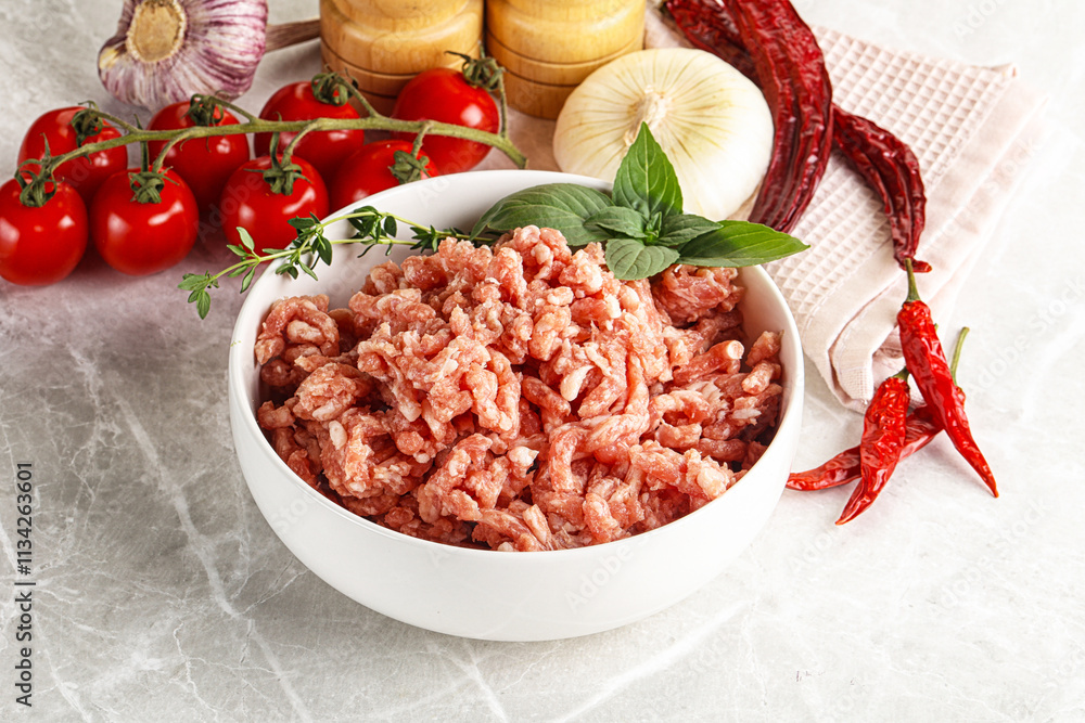 Raw minced pork uncooked meat Raw minced pork uncooked meat