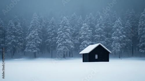 Snowy Cabin Winter Wonderland Secluded Log House in Frosty Forest