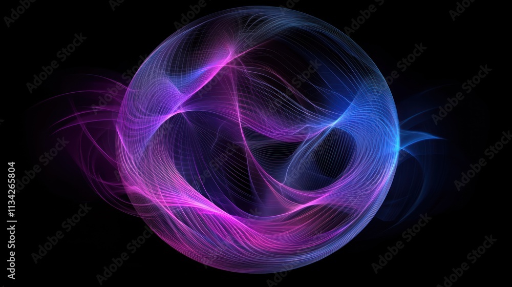 Abstract sphere with purple and blue lines on black background. Abstract sphere with purple and blue lines on black background.