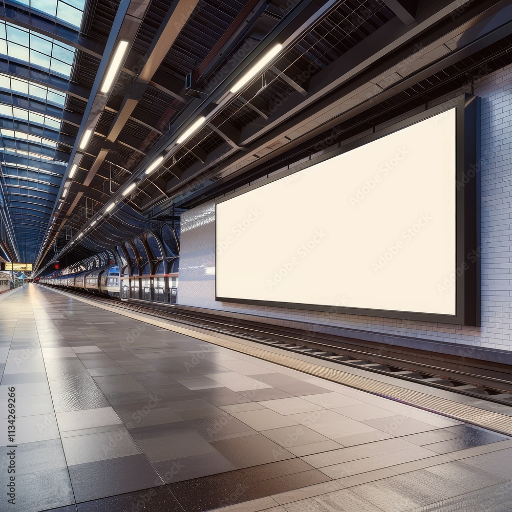 Detailed Color Picture of Large Billboard at the Train Station Mockup Detailed Color Picture of Large Billboard at the Train Station Mockup