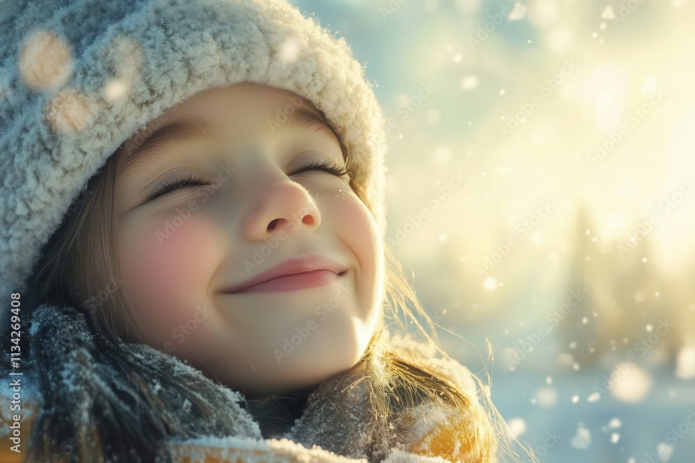 Close-up portrait of a smiling little girl wearing warm winter clothes during the winter season Close-up portrait of a smiling little girl wearing warm winter clothes during the winter season