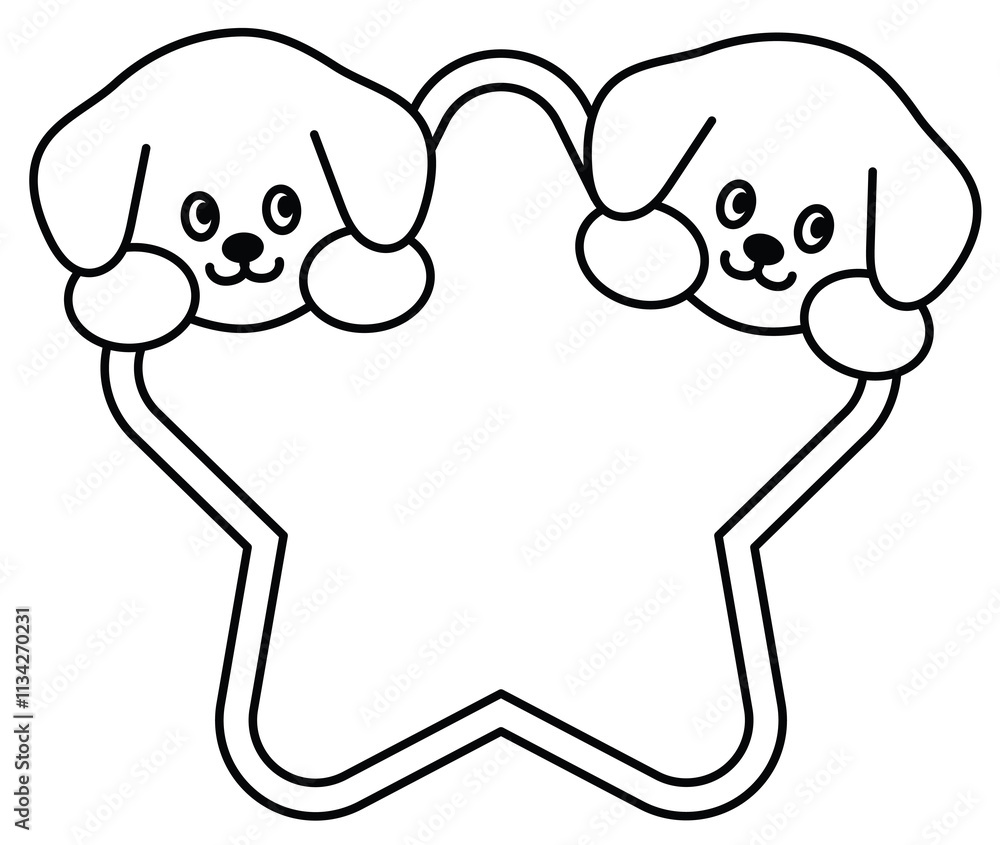 Fototapeta premium Outline of puppy with blank space to insert text for kid colouring book, art, painting, name tag, cartoon, character, comic, message, dialogue, sticker, pet shop, animal, dog lover, foster home, print