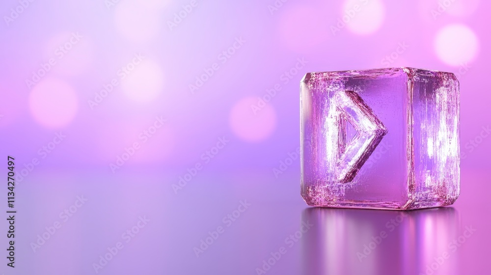 Ice Cube with Right Arrow Symbol Purple Bokeh Background Abstract Design Ice Cube with Right Arrow Symbol Purple Bokeh Background Abstract Design