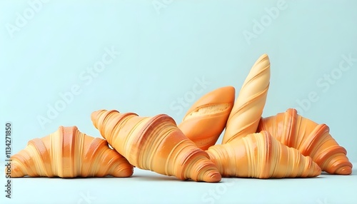 3d vector illustration of various bakery items on a plain and simple background