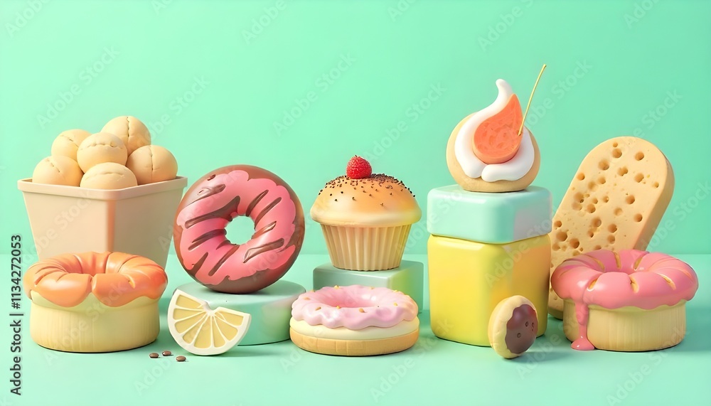 3d vector illustration of various bakery items on a plain and simple background 3d vector illustration of various bakery items on a plain and simple background