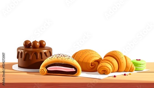 3d vector illustration of various bakery items on a plain and simple background photo