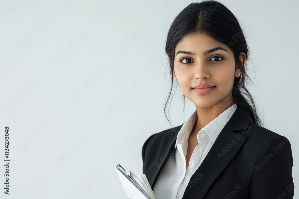 Young Indian businesswoman isolated with file. Young Indian businesswoman isolated with file.