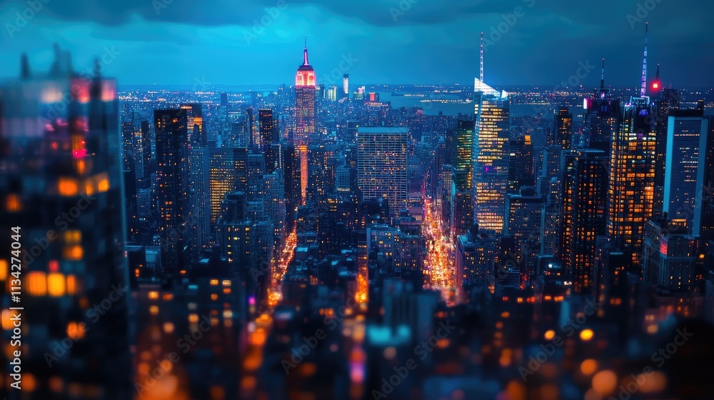 Fototapeta premium Urban nightscapes. Glimpse of modernity. Metropolitan symphony. City lights at dusk. High tech horizons. Urban nightscape. Futuristic skyline
