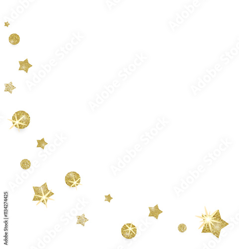 Festive Gold confetti and stars in grnage style glitter for a festive design arrangement, isolated on a white or transparent background. Format png, aI, eps, jpeg	
