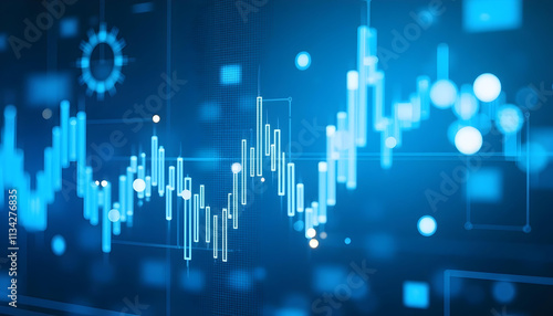 futuristic medical or scientific background featuring blue data visualization, graphs, and digital elements, conveying innovation and technology