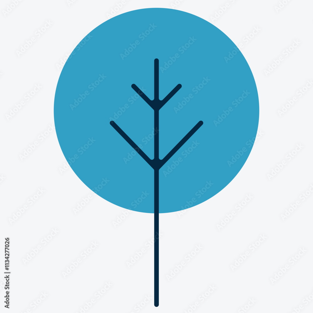 Vector illustration flat leaf design round shape and simple stem color simple blue. Vector illustration flat leaf design round shape and simple stem color simple blue.