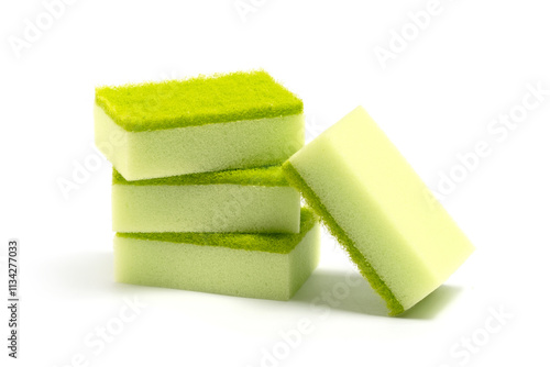 Stack dish washing sponges highlighted on white background. photo