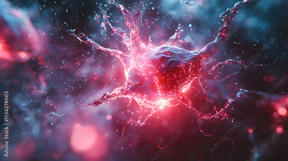 Obraz premium A vibrant, stylized depiction of a cell, showcasing its intricate structure and energy.