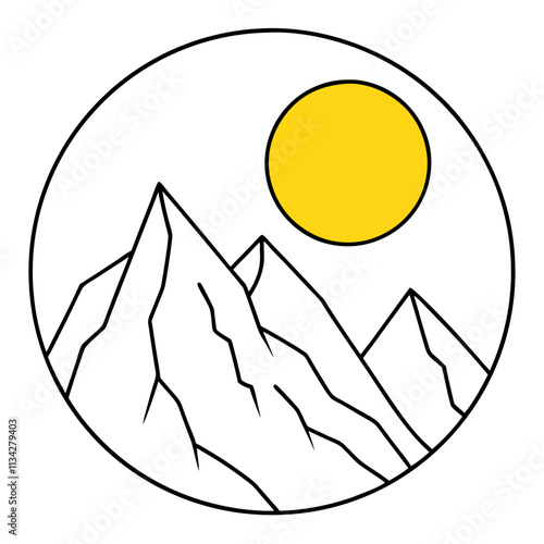 A big round yellow moon with a high mountain peak  ,White Background