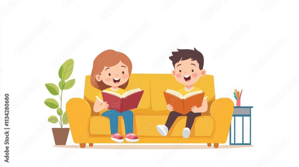 Happy children relax read book at home. Child and reading a story. learn development, childcare, laughing, education, storytelling, practice, reduce addiction mobile phone, love book Happy children relax read book at home. Child and reading a story. learn development, childcare, laughing, education, storytelling, practice, reduce addiction mobile phone, love book