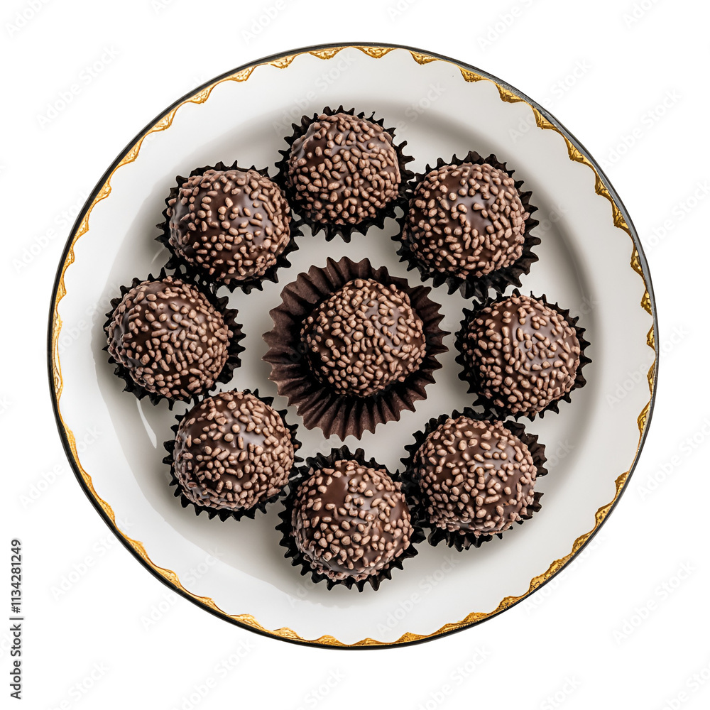 Chocolate Truffles on White Plate with Gold Trim Chocolate Truffles on White Plate with Gold Trim
