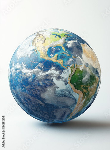 Blue planet Earth isolated on white background. Sphere with surface of Earth. 3d planet. photo