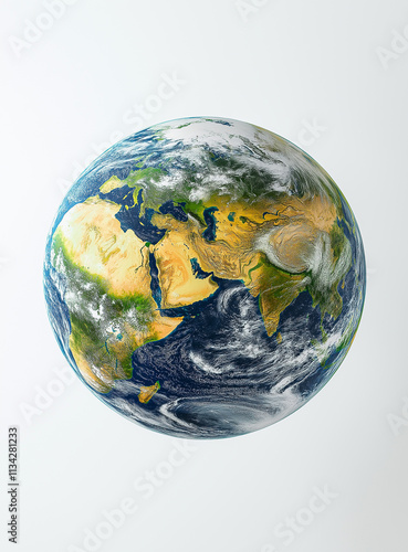 Blue planet Earth isolated on white background. Sphere with surface of Earth. 3d planet. photo