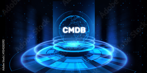 CMDB, CMD Configuration management Database. Technology concept illustration.
