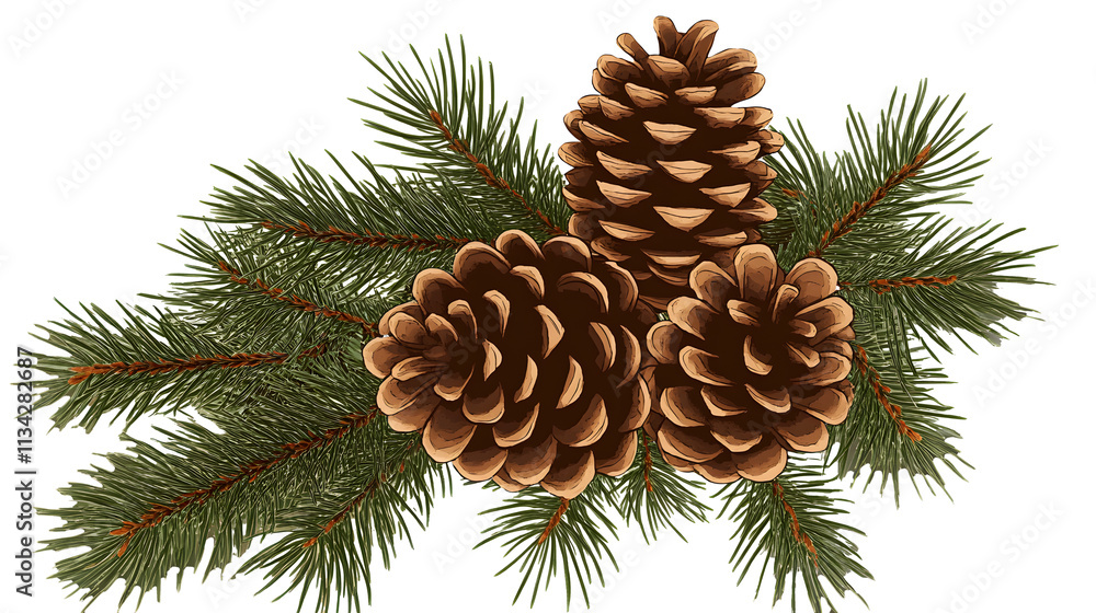 pine cones on branch, illustration on transparent, png. drawing of seasonal autumn green fir and cones. Autumn or fall pine cones on branch, illustration on transparent, png. drawing of seasonal autumn green fir and cones. Autumn or fall