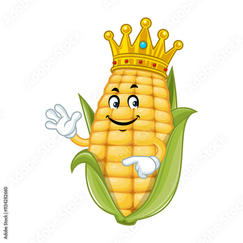 King Corn Mascot Cartoon Character.