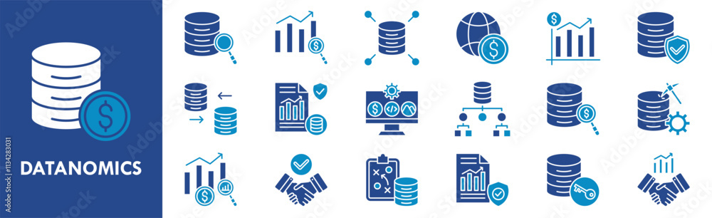 Datanomics icon collection set. Containing design financial, economy, chart, business, finance, data Datanomics icon collection set. Containing design financial, economy, chart, business, finance, data